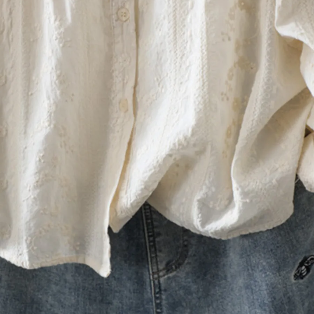 レトロレースカラー刺繍シャツ