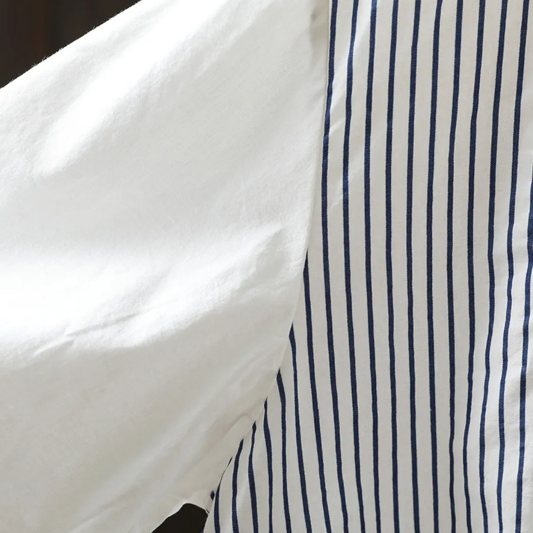 3Dフラワー刺繍ストライプシャツ