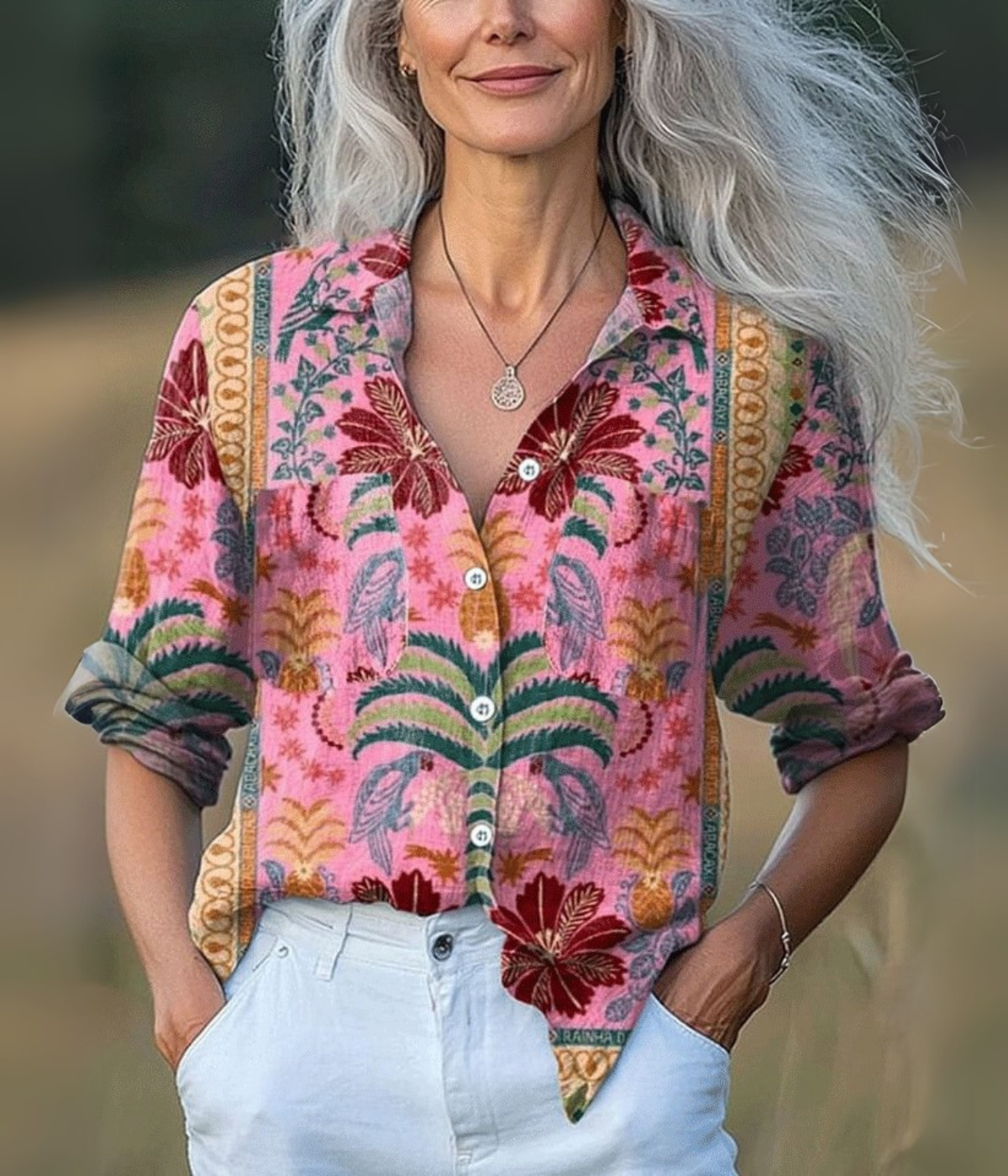 ピンクのエレガントなVネックロングスリーブトップス