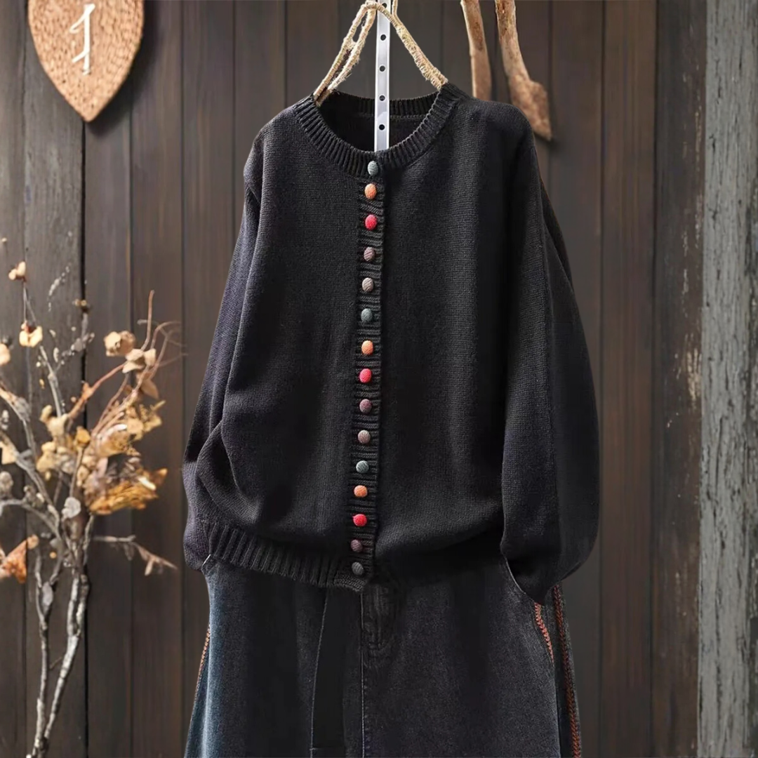 カラーボタンレトロカーディガン