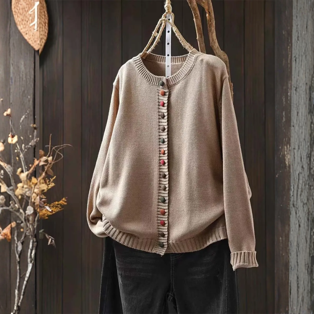 カラーボタンレトロカーディガン