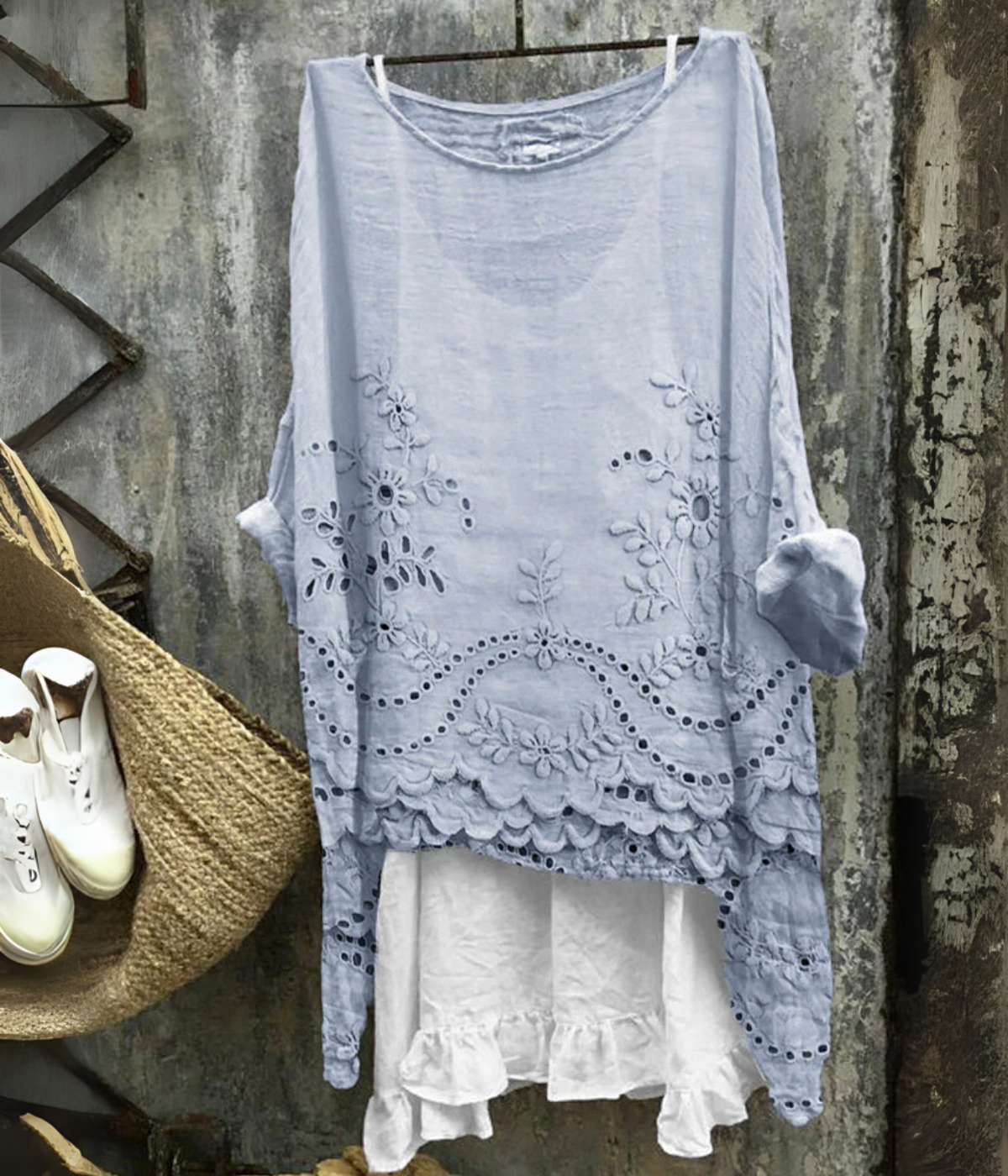 ロングエレガントフローラルブラウス