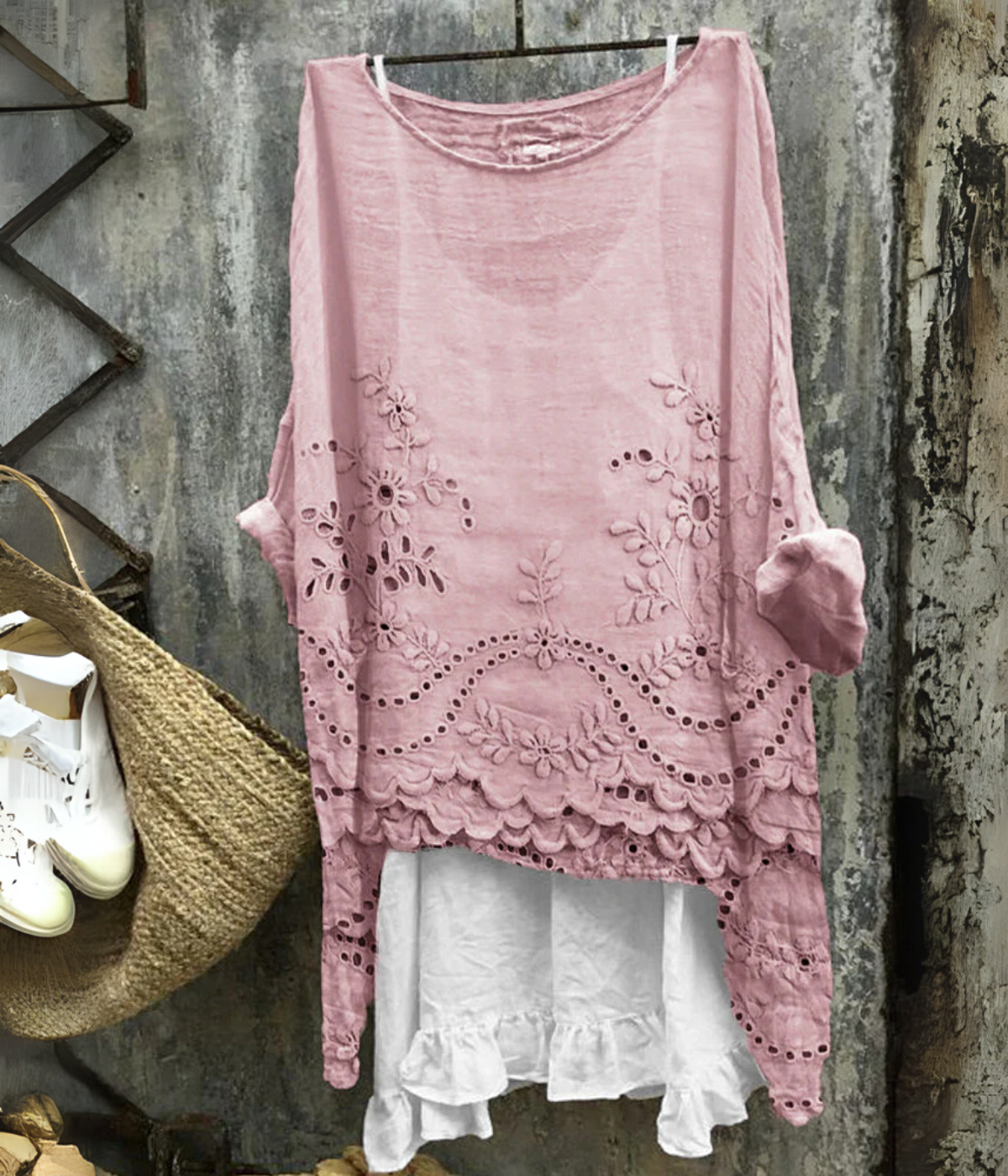 ロングエレガントフローラルブラウス