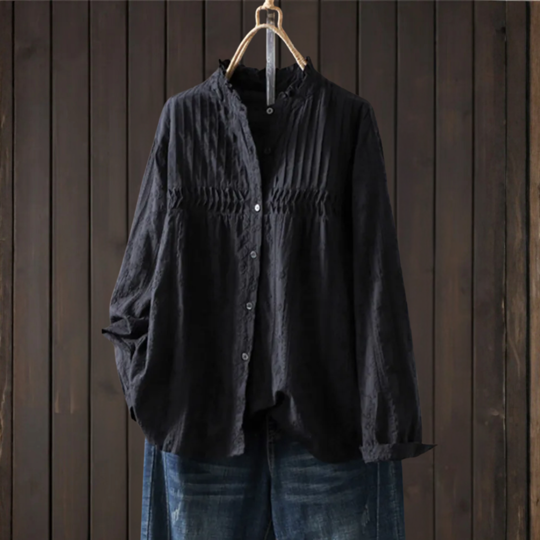 レトロレースカラー刺繍シャツ