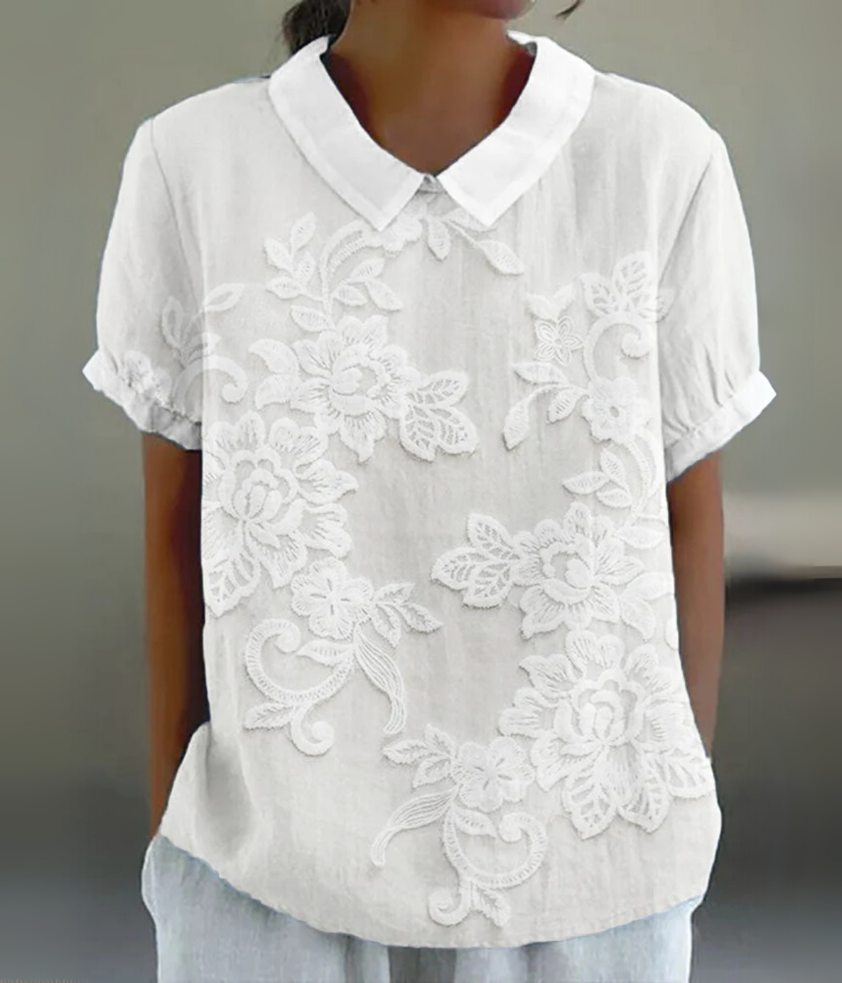 襟花柄タイムレスブラウスカラーフローラル