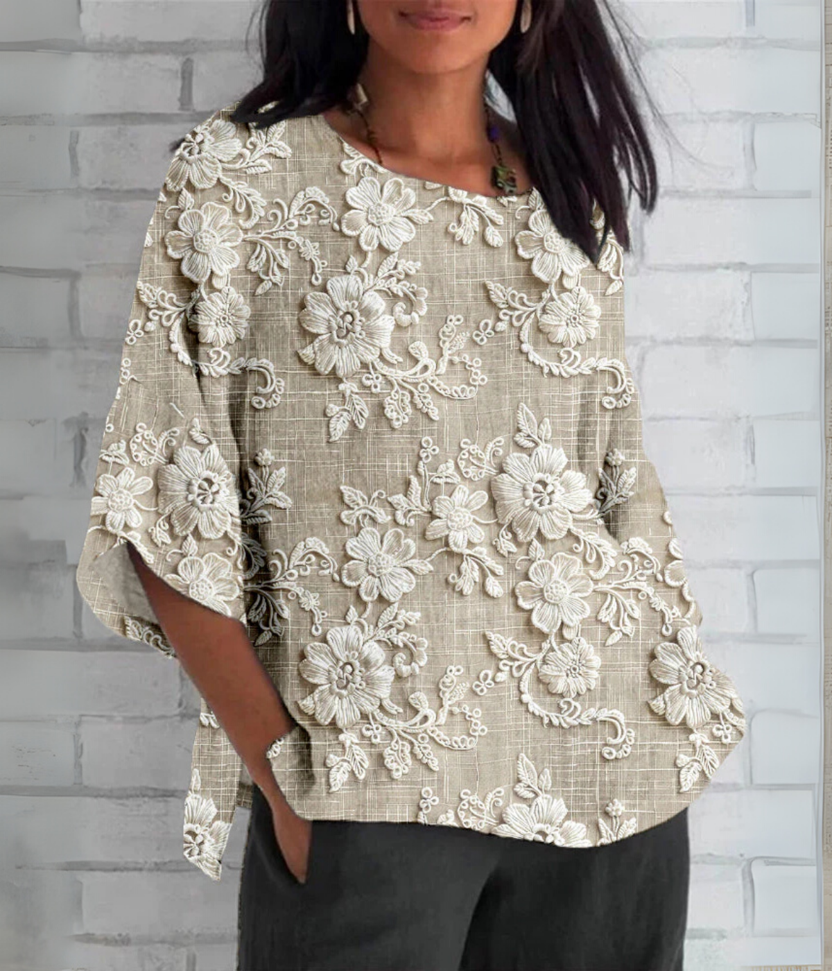 花柄ワイドスリーブブラウス