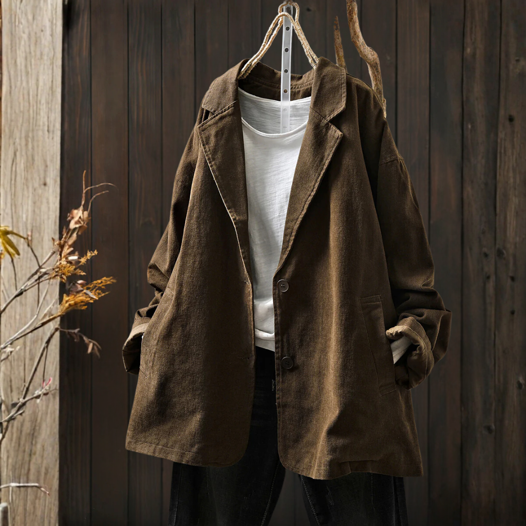 秋のピュア・カラー・コットン・カーディガン・コート