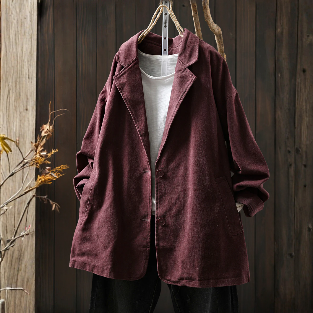 秋のピュア・カラー・コットン・カーディガン・コート
