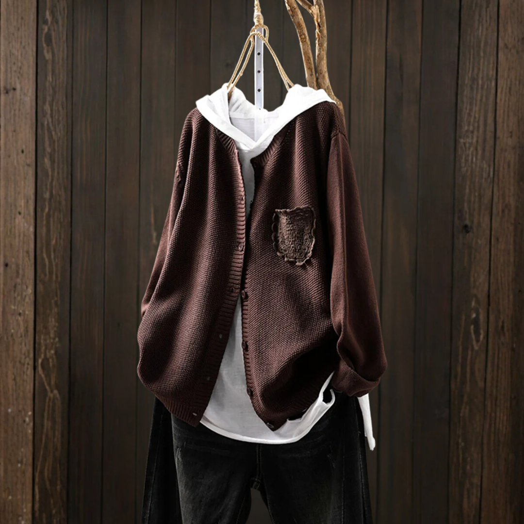 レースポケット付きルーズニットカーディガン