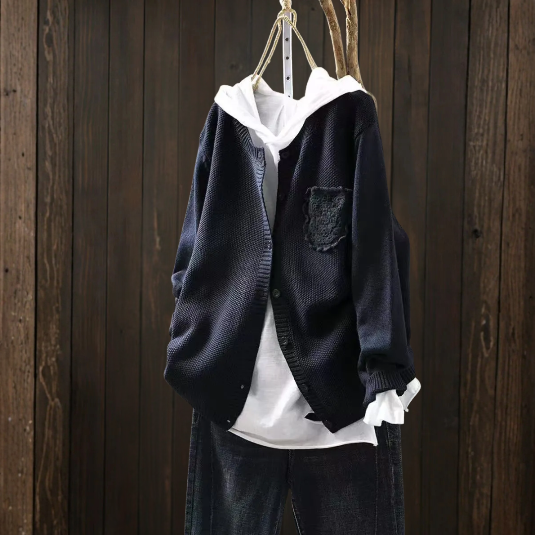 レースポケット付きルーズニットカーディガン