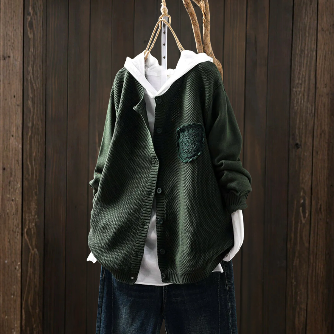 レースポケット付きルーズニットカーディガン