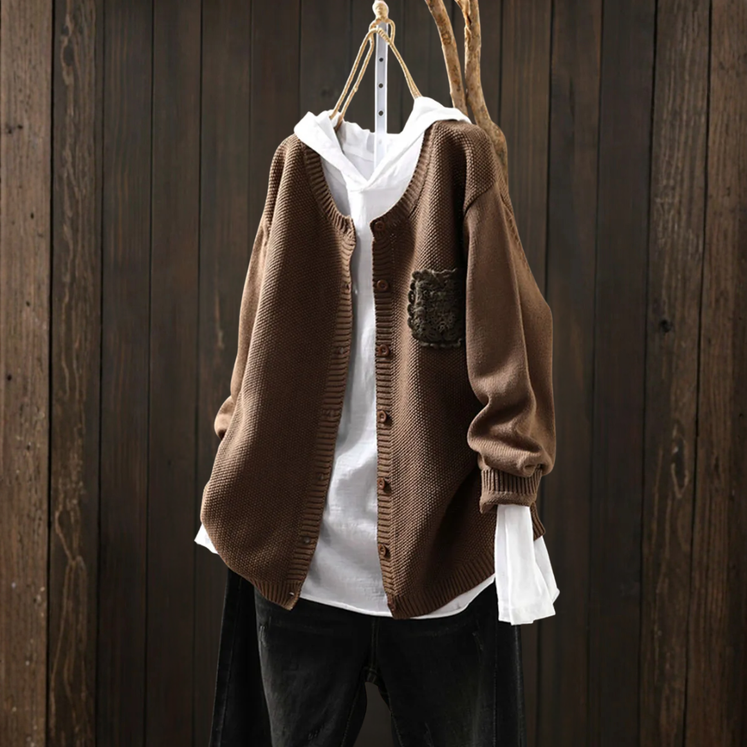 レースポケット付きルーズニットカーディガン