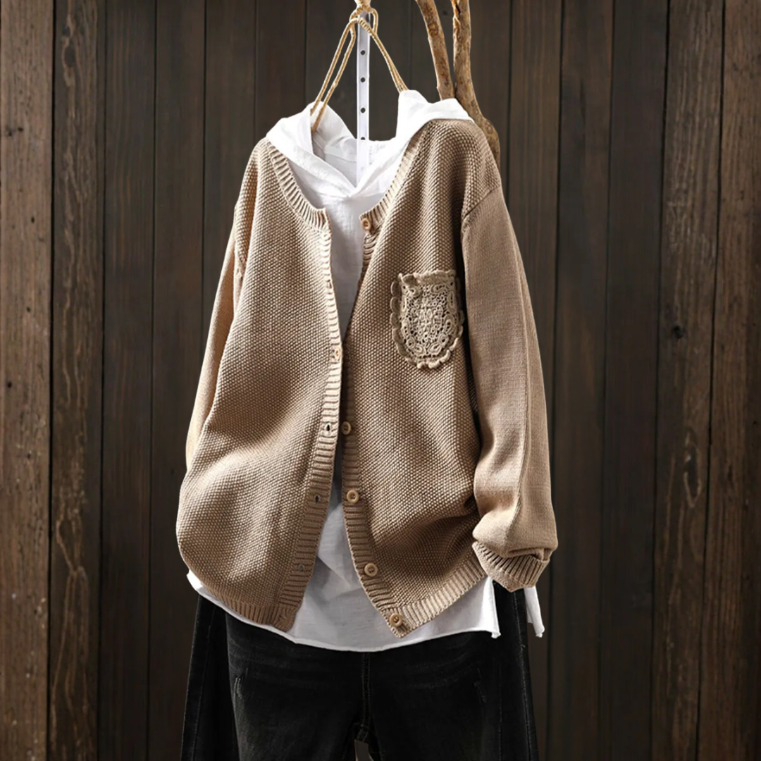 レースポケット付きルーズニットカーディガン