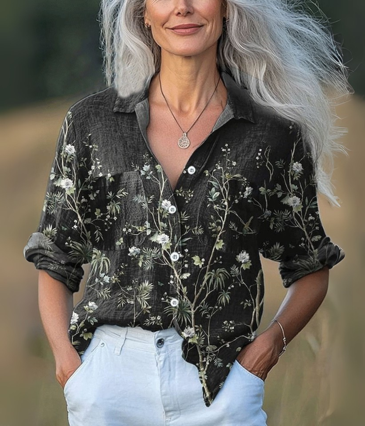 ブラックエレガントVネックロングスリーブトップス