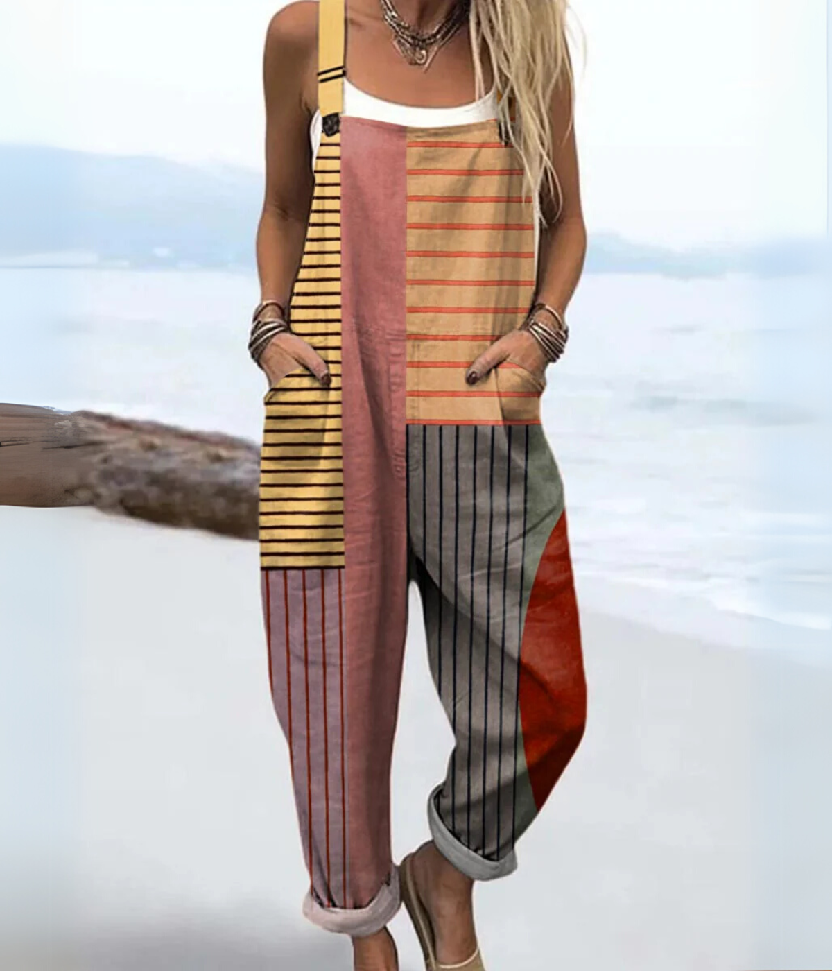 沿岸パッチワークサマージャンプスーツ