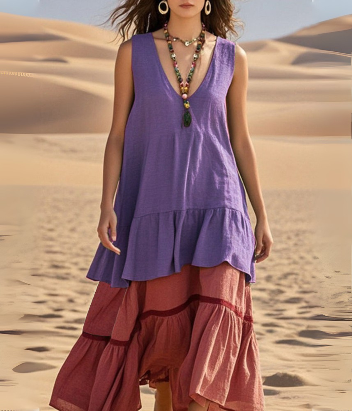 ノースリーブマルチカラードレス