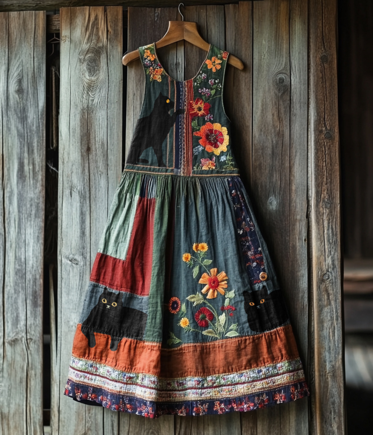 ヴィンテージ風キャット・プリント・ドレス