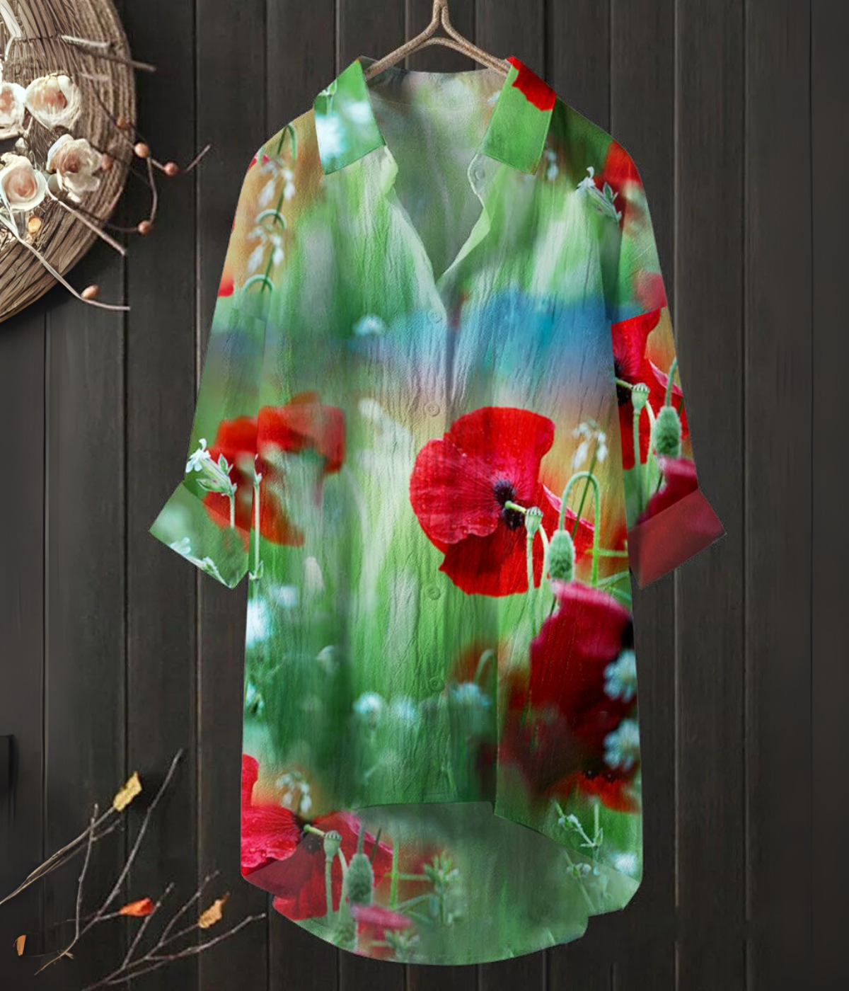 グリーンフローラルプリントドレス