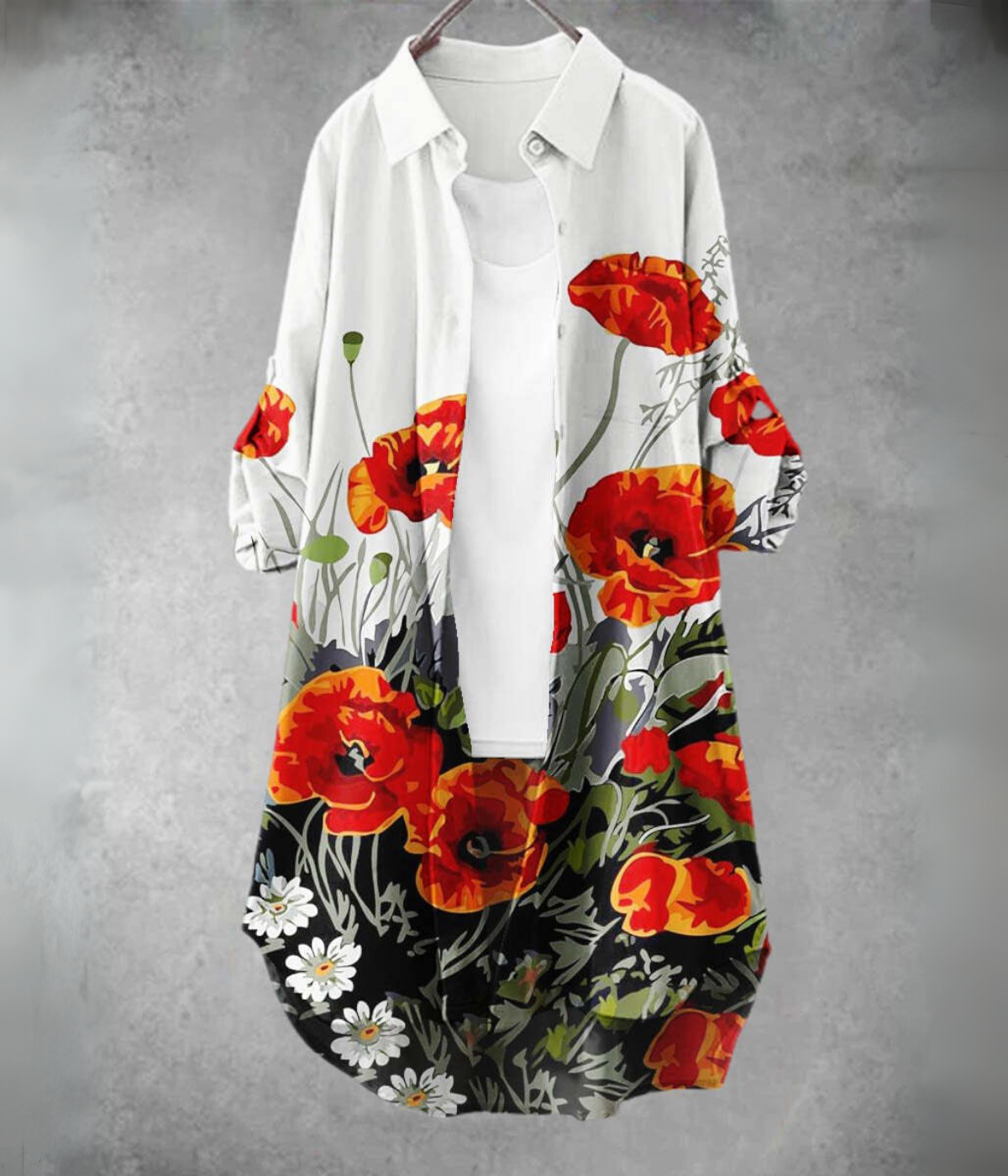 ホワイトローズフローラルプリントドレス