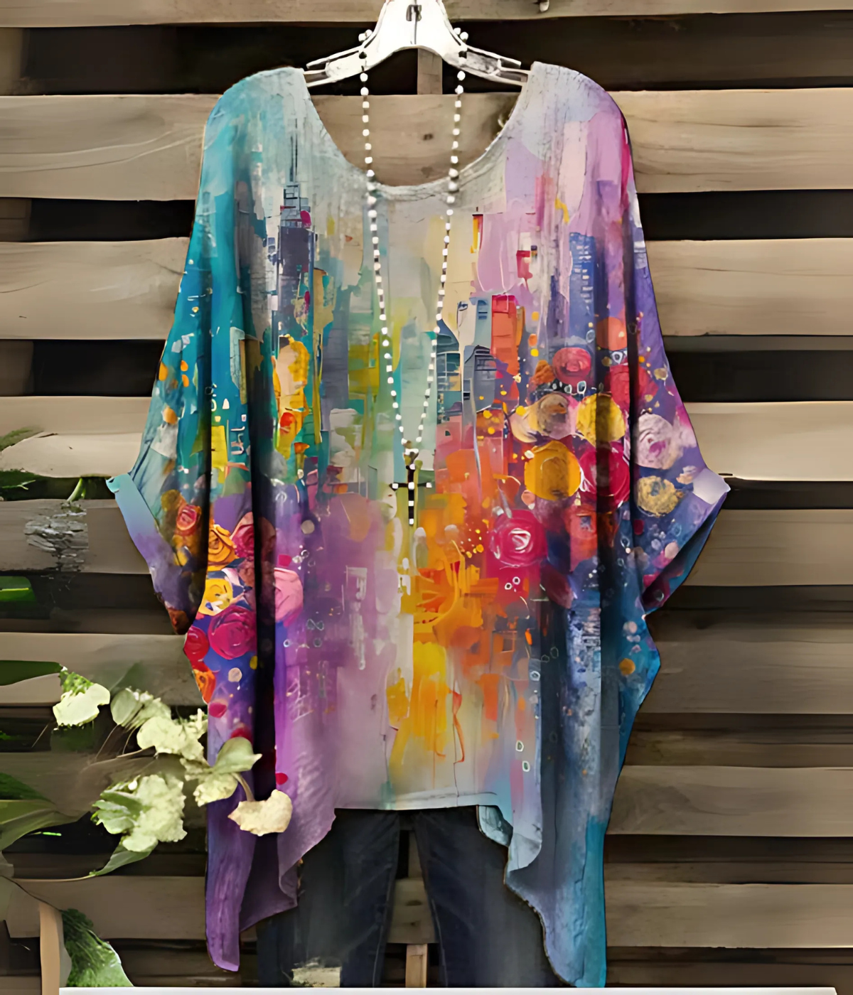 ボーホー・フローラル・アートプリント・トップス