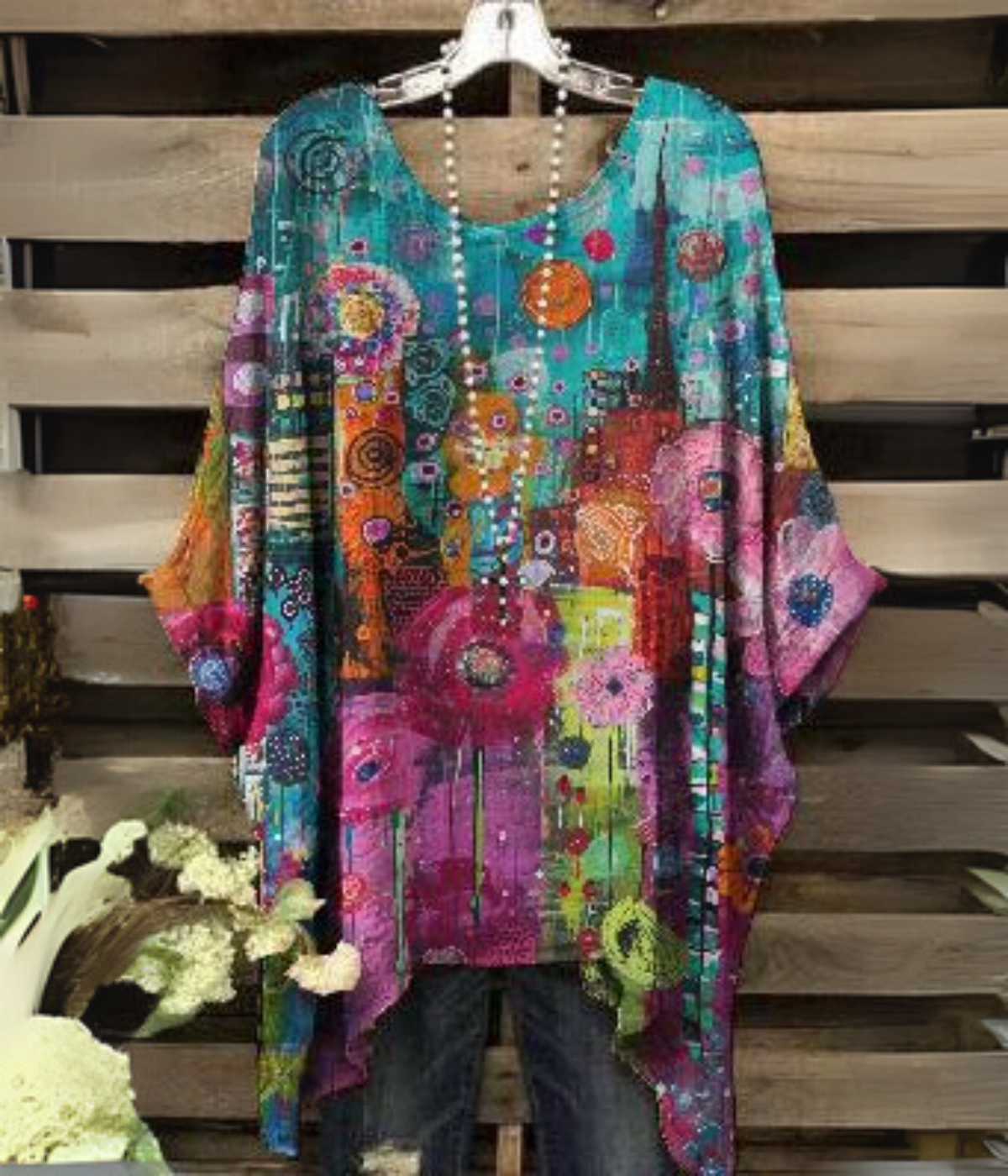 ブルー・ボーホー・プリント・トップス