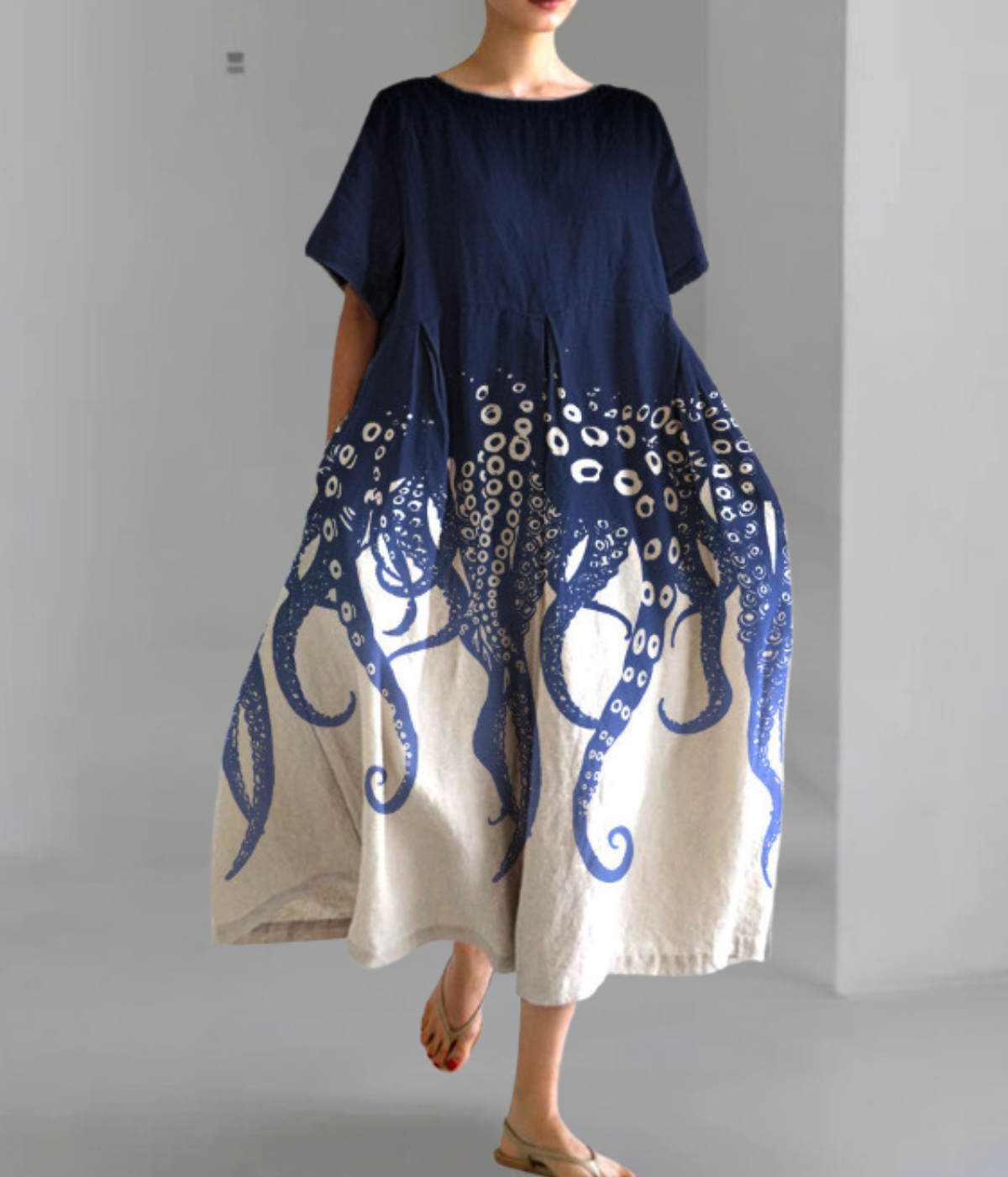 ワイドなタコ柄の夏用ドレス