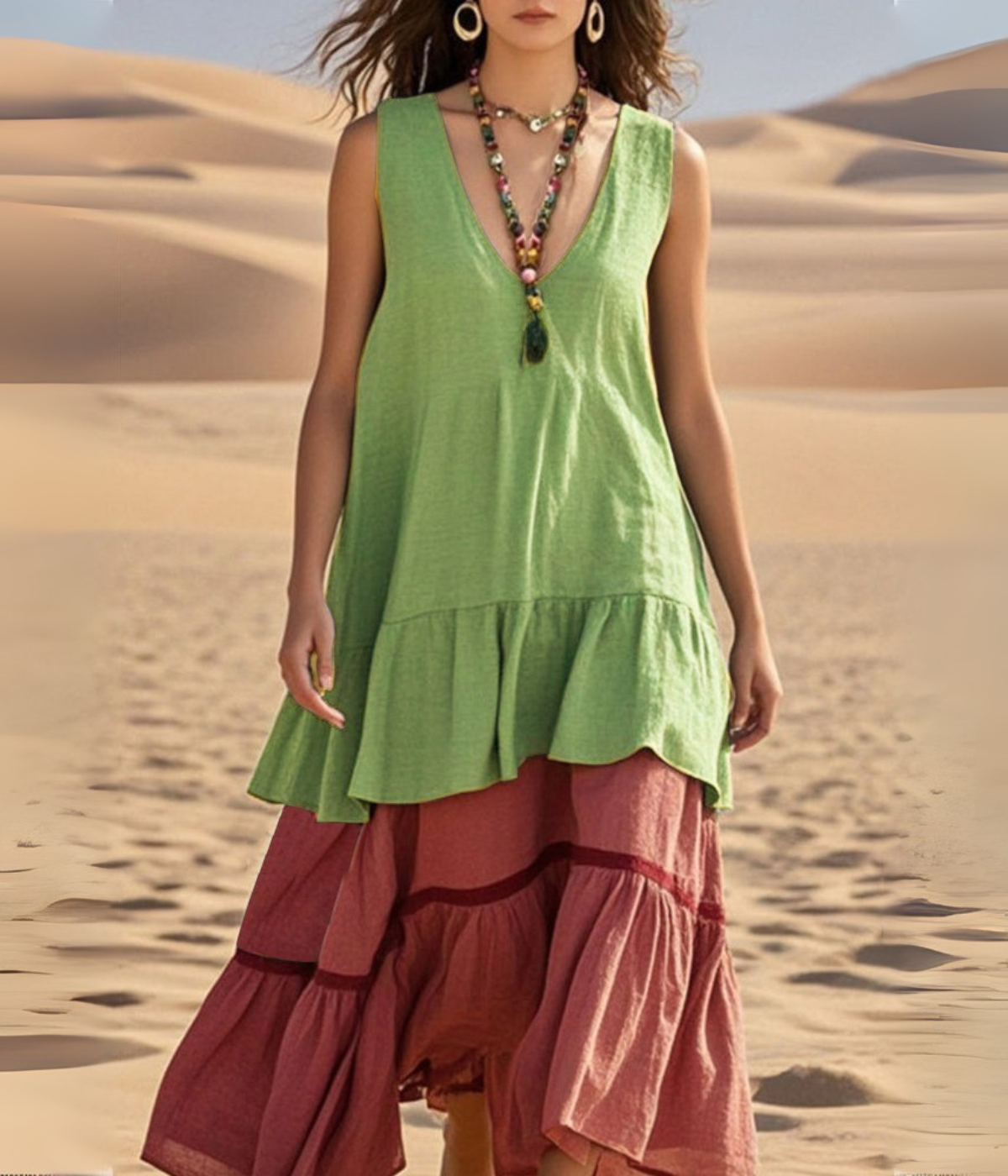 ノースリーブマルチカラードレス