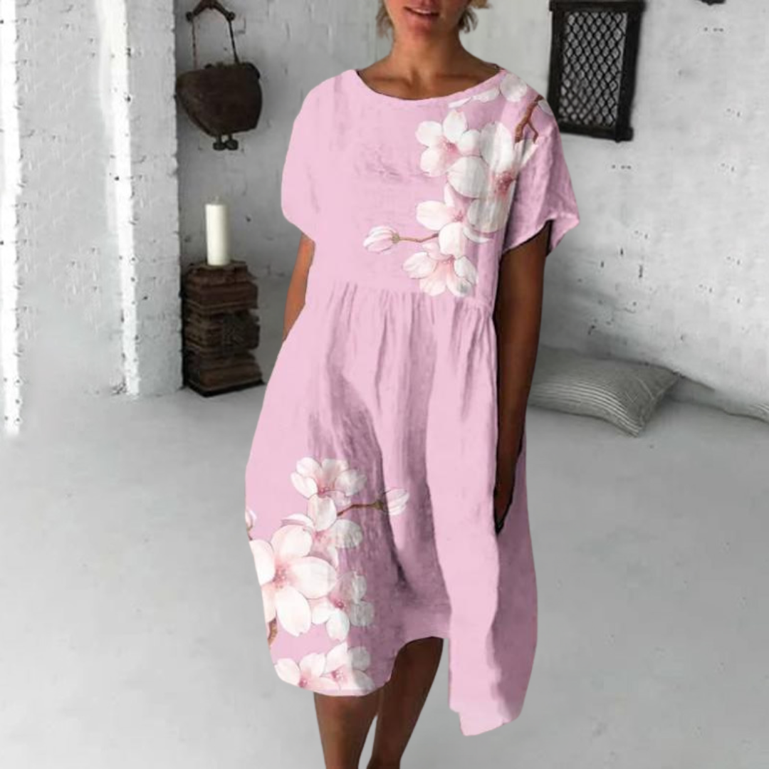 ラウンドネック ショートスリーブ ドレス