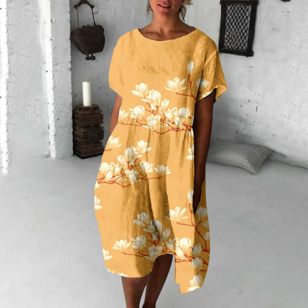 ラウンドネック ショートスリーブ ドレス