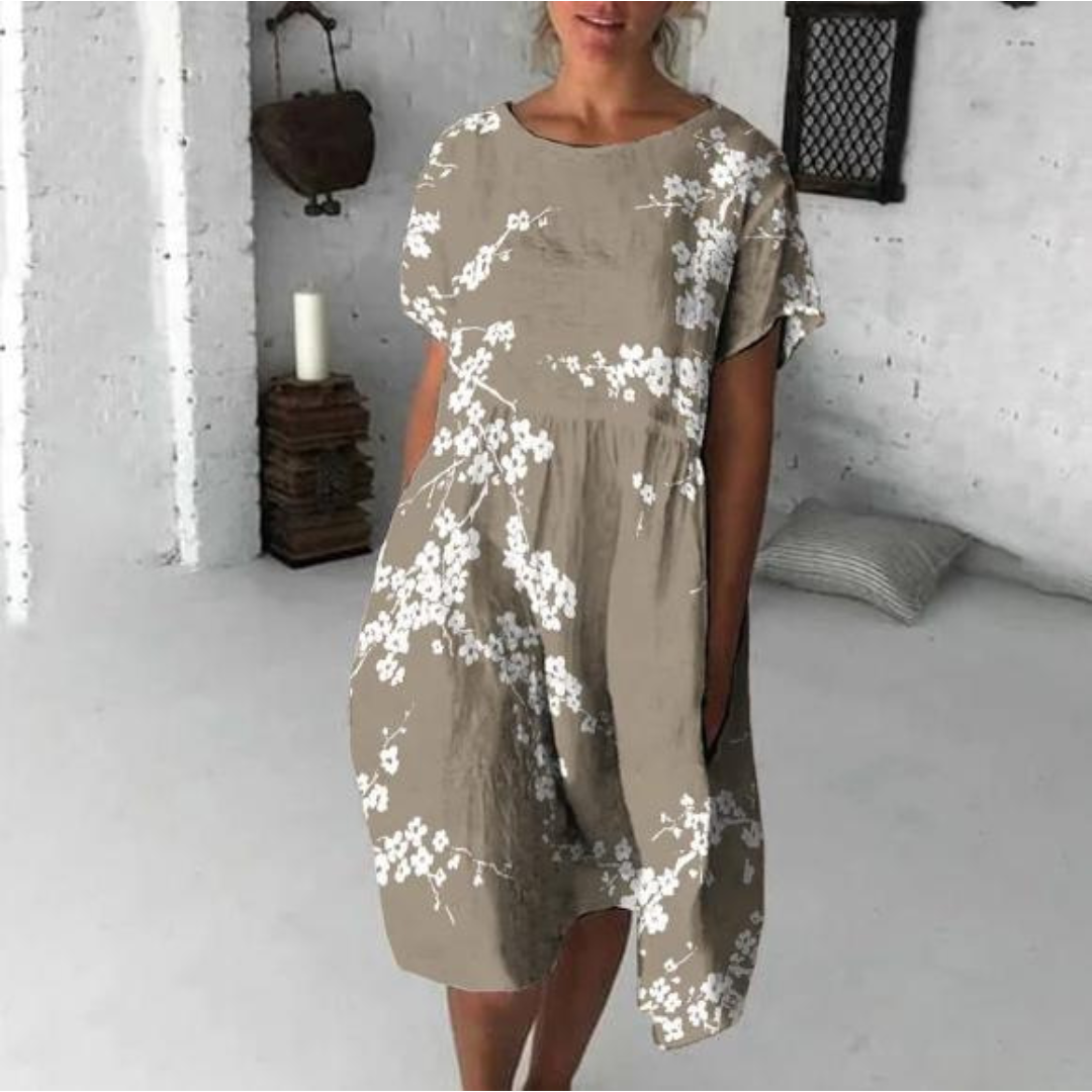 ラウンドネック ショートスリーブ ドレス