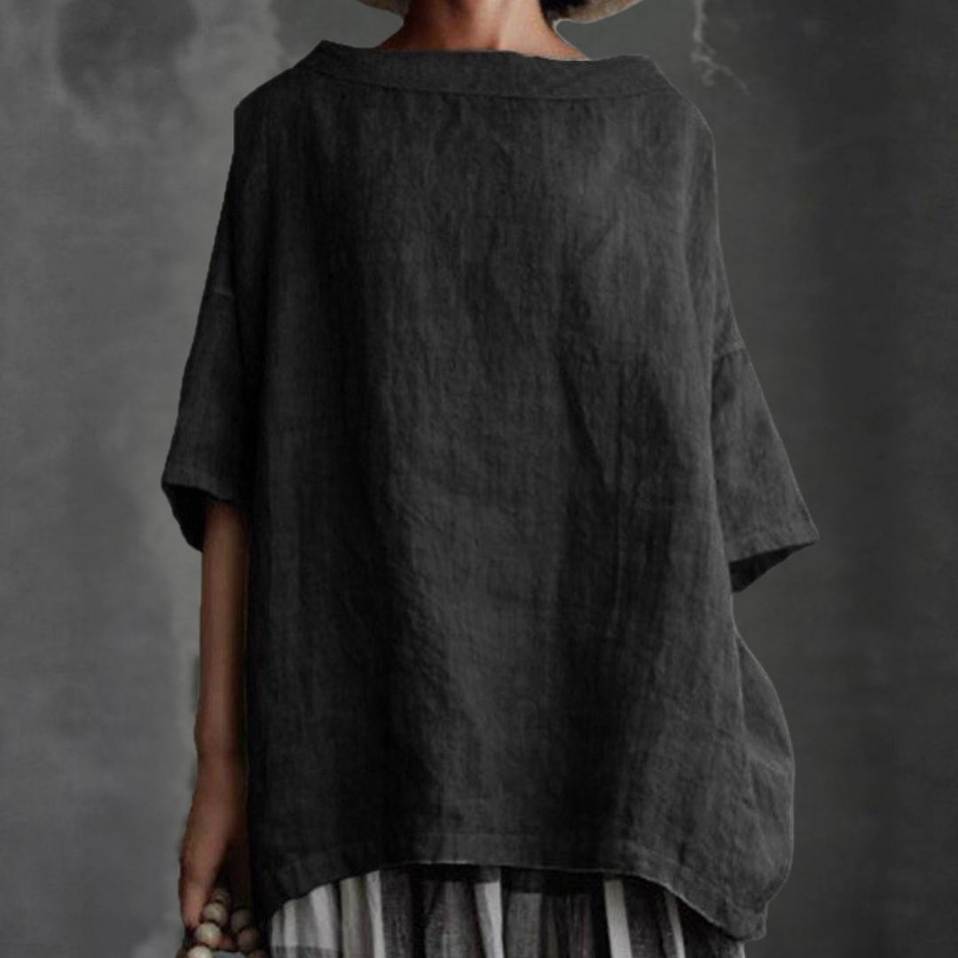 ラウンドネック ショートスリーブ ブラウス