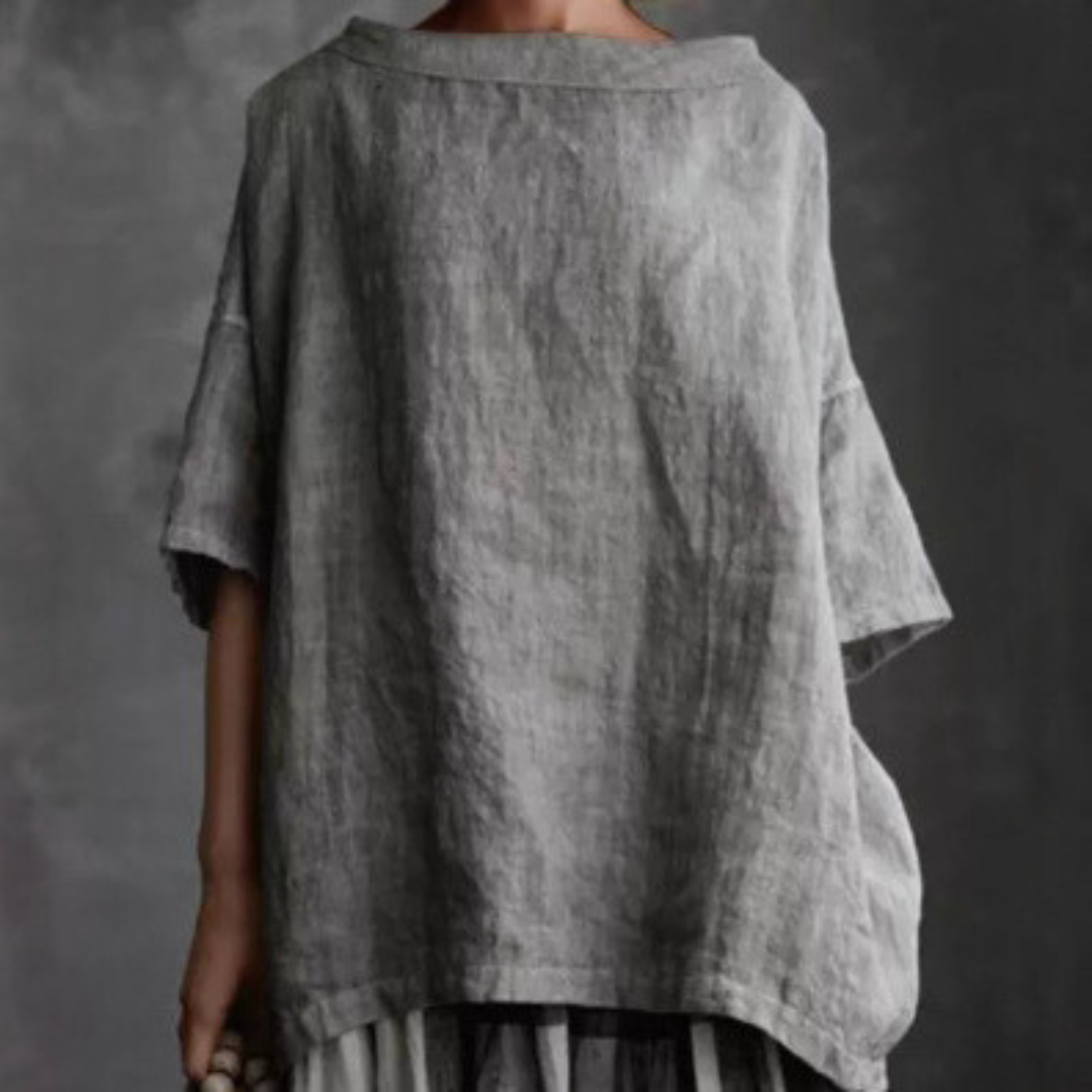 ラウンドネック ショートスリーブ ブラウス