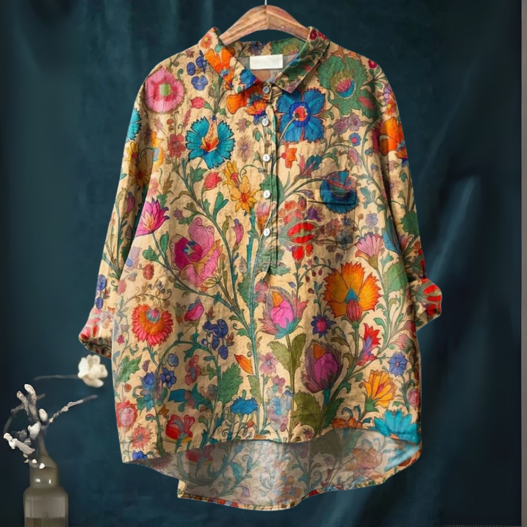 プリント ミッドスリーブ ブラウス