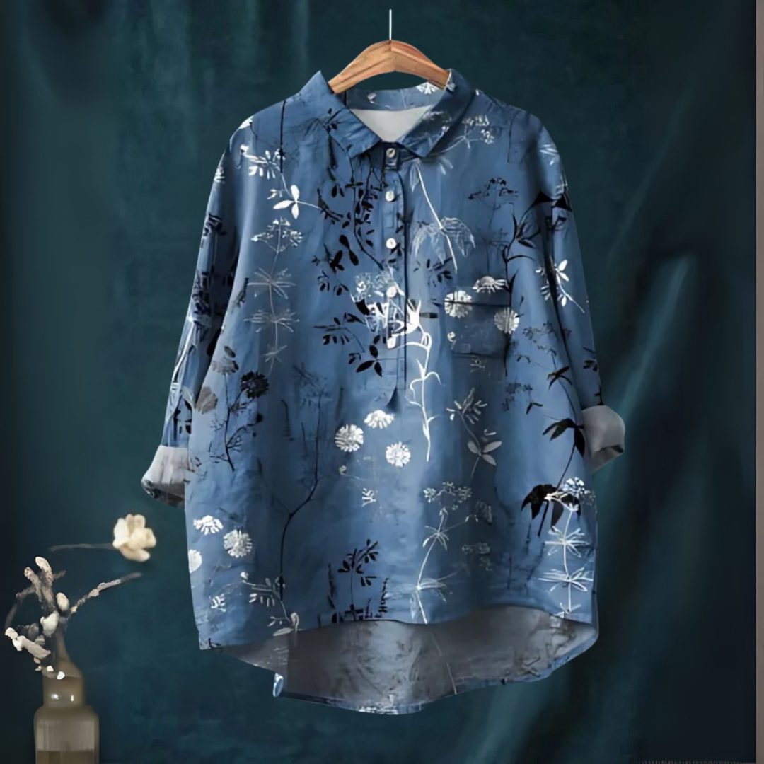 プリント ミッドスリーブ ブラウス