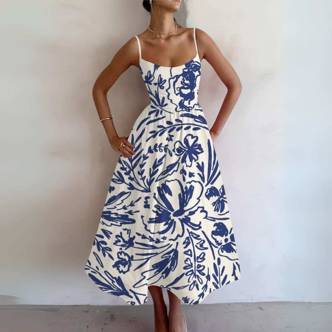 ノースリーブのフィットした夏用ドレス