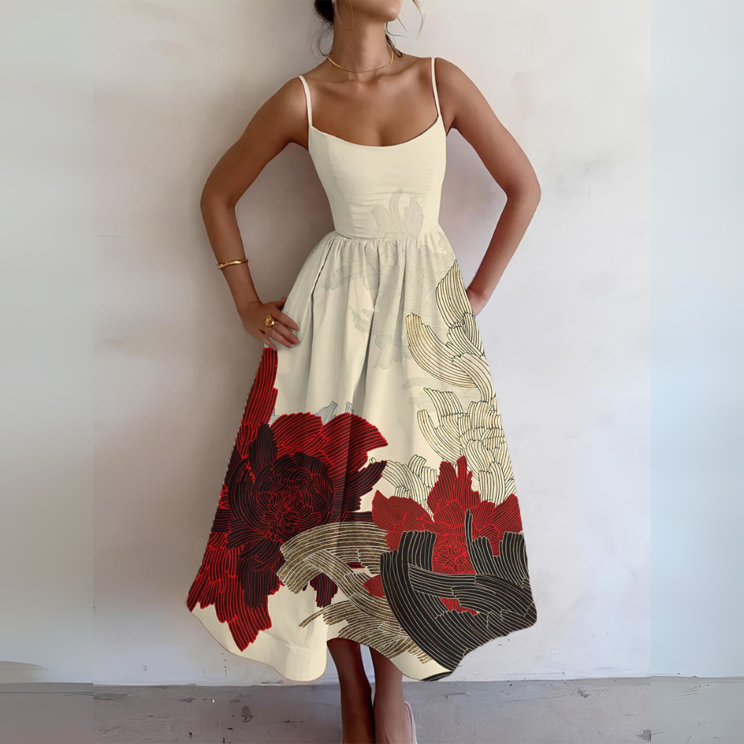 ノースリーブのフィットした夏用ドレス