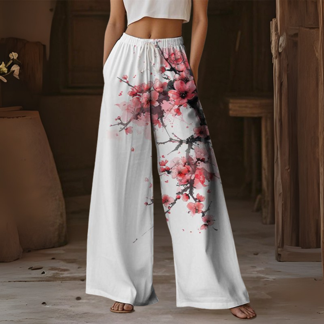 レトロ ワイドレッグ プリント サマーパンツ