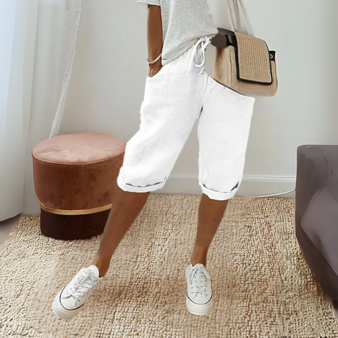 コットンリネン 膝丈 サマーパンツ