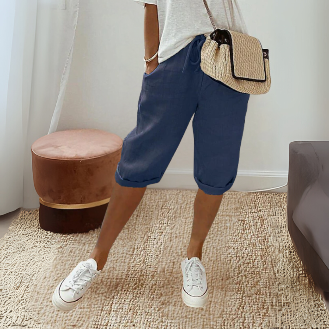コットンリネン 膝丈 サマーパンツ
