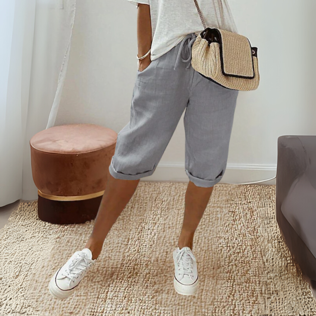 コットンリネン 膝丈 サマーパンツ
