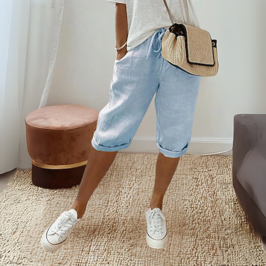 コットンリネン 膝丈 サマーパンツ