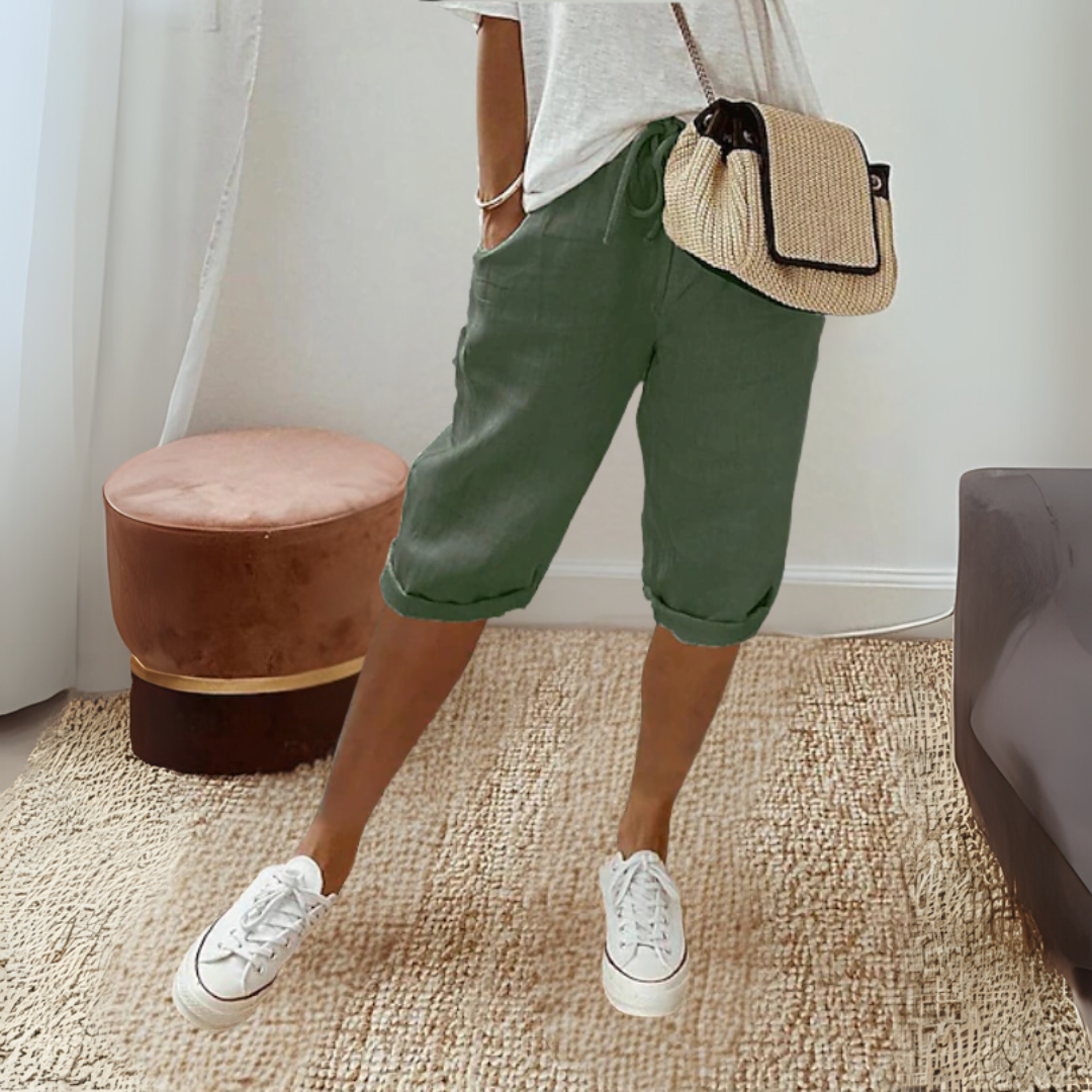 コットンリネン 膝丈 サマーパンツ