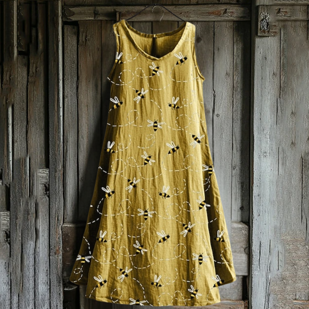 袖なしモダンプリントドレス