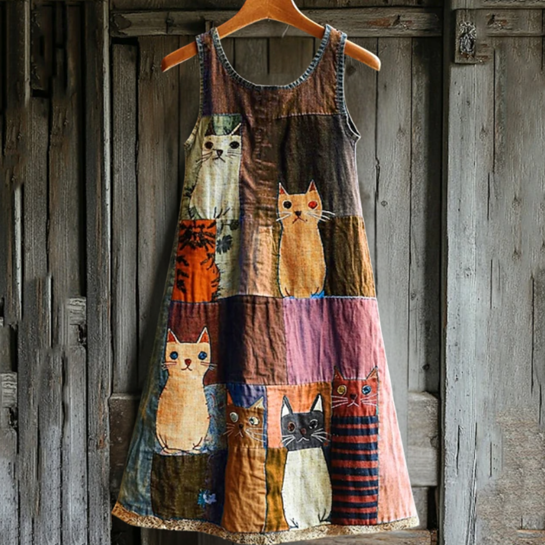 袖なしモダンプリントドレス