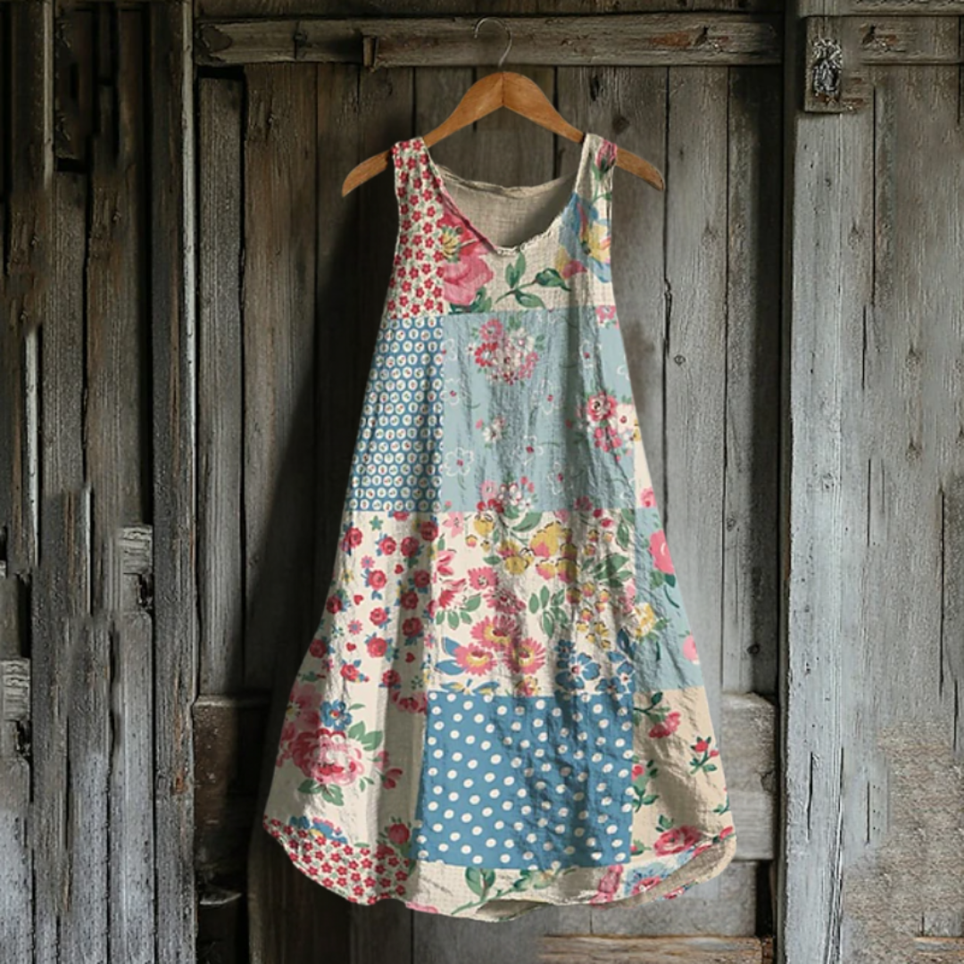 袖なしモダンプリントドレス