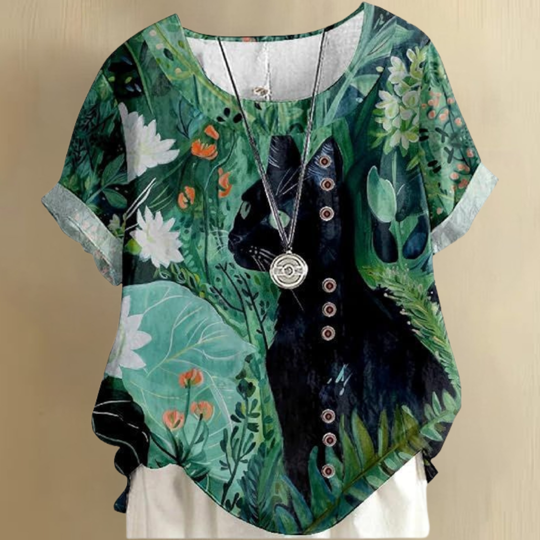 猫柄のエレガントなシャツ