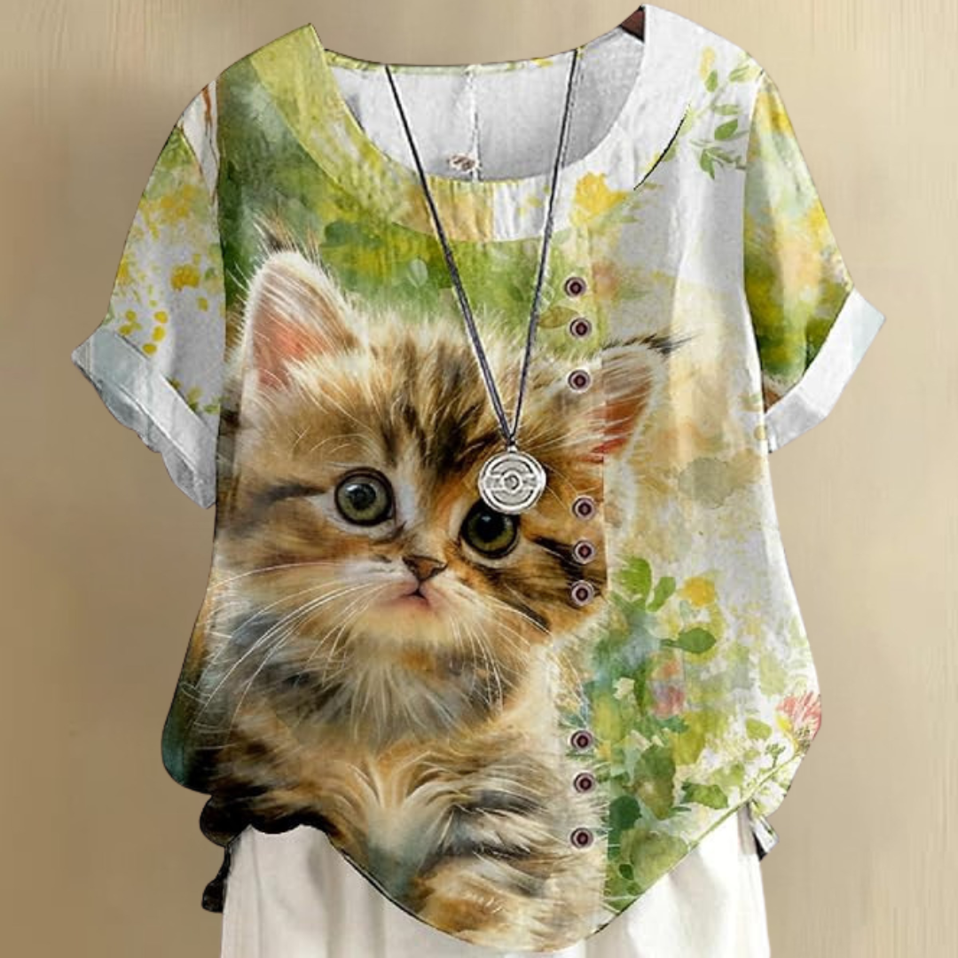 猫柄のエレガントなシャツ