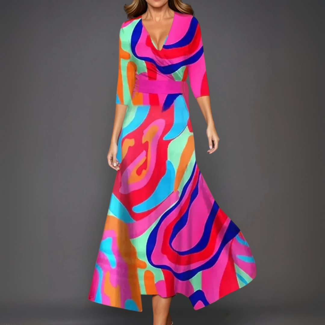 クラシック フラワー Vネック マキシドレス