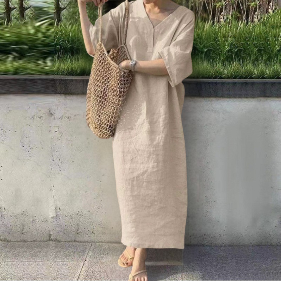 ワイドスリーブ Vネック ロングドレス