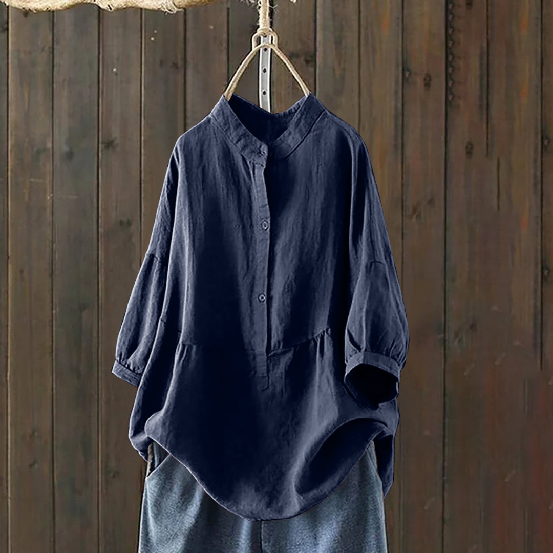 ラウンドネックボタン付きサマーシャツ